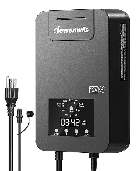 DEWENWILS 300W Low Voltage Landscape Transformer with Photocell Sensor &amp Timer 120V AC to 12V/14V AC Weatherproof Outdoor Landscape Lighting Transformer for Garden Lights Spotlights Steplights