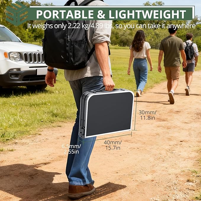 EYPINS Folding Camping Table Portable - Aluminum 22.8'' Lx15.7'' W3 Height Adjustable Small Camping Table LightweightWaterproof Outdoor Folding Table with Carry Handle for Picnic CookingBBQBeach