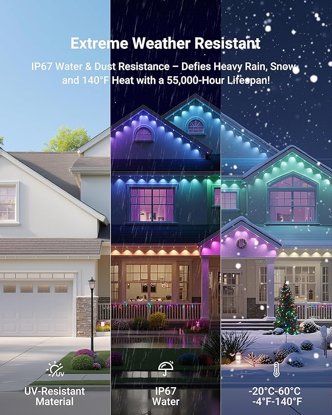 Permanent Outdoor Lights 100ft RGBICWWPW Christmas Lights with 72 Triple-LED IP67 Waterproof 45lm Tunable White for Christmas Decorations Daily and Holiday Works with Alexa Google Assistant