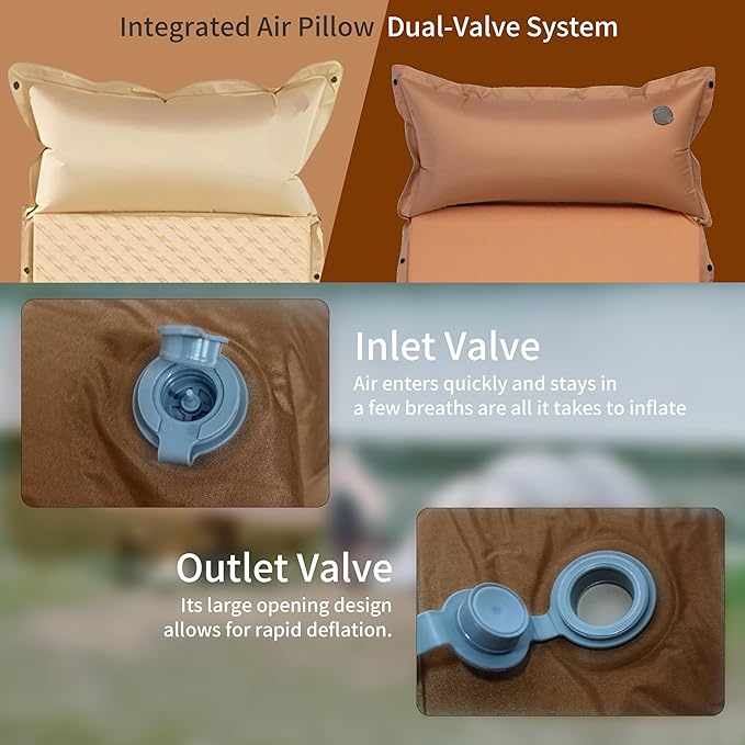 Self-Inflating Camping Mat - 1.2/2 Thick Portable Air Mattress with Pillow for Outdoor Hiking &amp Travel(Offwhite 2 for Two)