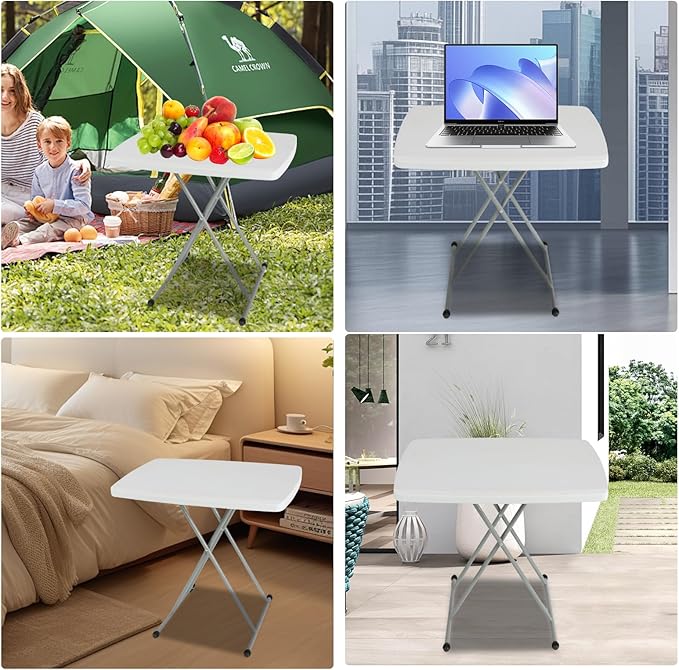 Small Camping Personal Folding Table Heavy Duty Utility Table with Adjustable Height 19.68” L x 30.3” W x 29 H HDPE Construction
