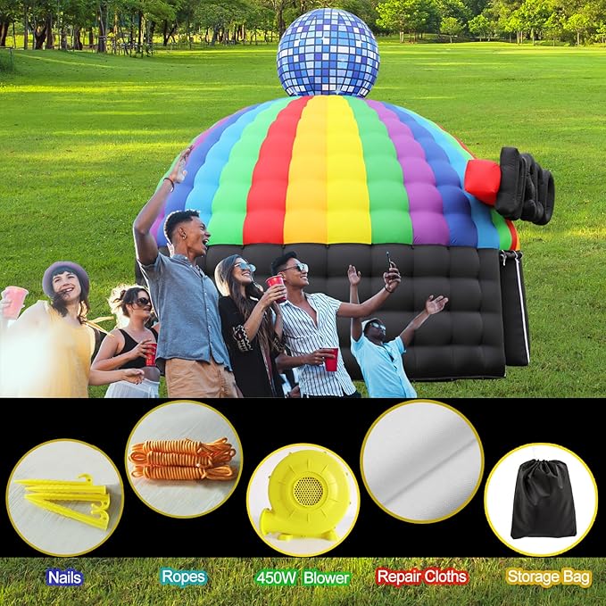Large Black Inflatable Night Club Diameter 18Ft Roundness Inflatable Party Tent Disco Gazebo Event House for Wedding Birthday Raves Dance Floor Yard Party Business Inflatable Tent