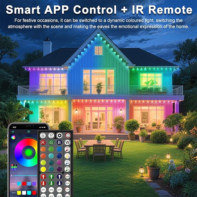 400Ft Permanent Outdoor Lights for House Waterproof IP67 LED Eave Lights with App/Remote Control Outdoor Permanent led Lighting for House Roof DecorChristmasPartyAll Holiday and Daily