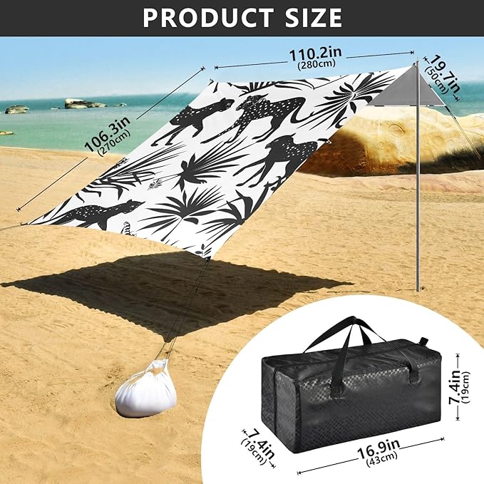 Abstract Silhouettes of Leopards Camping Sun Shelter Beach Tent Portable Beach Sun Shade Outdoor Canopy for Camping Trips Fishing Picnic