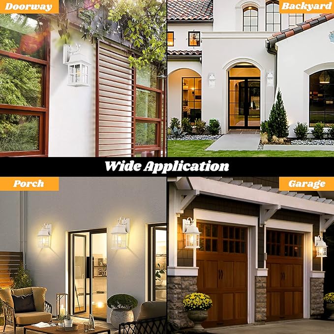 TOBUSA 2-Pack Outdoor Wall Lanterns 100% Aluminium White Outside Light Fixtures Waterproof &ampAnti-Rust Exterior Wall Lanterns Front Porch Lights for House Garage Doorway Bulbs Not Included