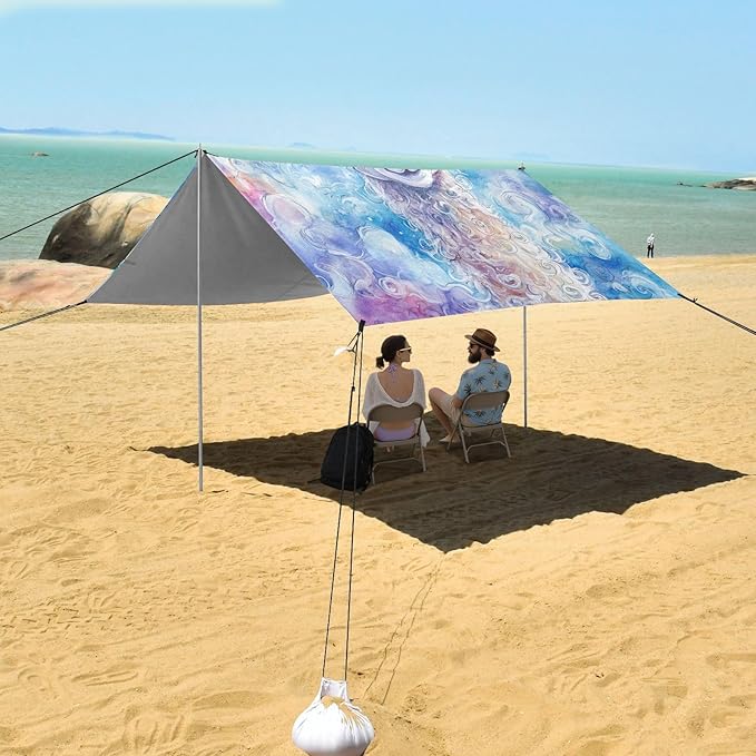 ALAZA Curly Llama Watercolor Alpaca Beach Tent Sun Shelter UPF50+ Protection Beach Shade Canopy w/ 4 Sandbags for Outdoor Camping Fishing Backyard Fun Picnic 10x9 ft