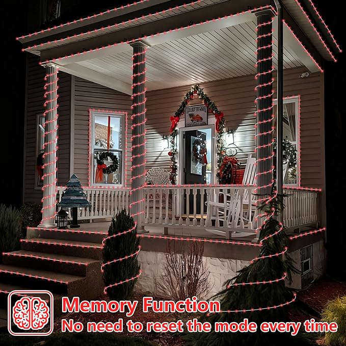 YEGUO Solar Valentines Light Outdoor Waterproof 66ft 200 LED Red Rope Lights 8 Modes Tube Christmas String Lights in Clear Thin Tube