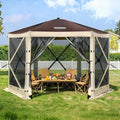 Tecoom 12x12ft 6-Sided Pop Up Gazebo Tent Canopy Shelter Tent with Mesh Windows for Camping Portable Large Shade Tents Removable Siedwalls for Outdoor Garden Lawn and Backyard