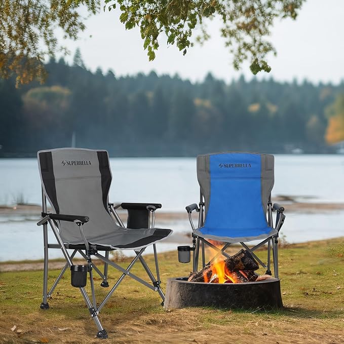 Portable Outdoor Folding Camping Chair Heavy Duty Camp Chair with Storage Bag for Outside Activities Black Grey