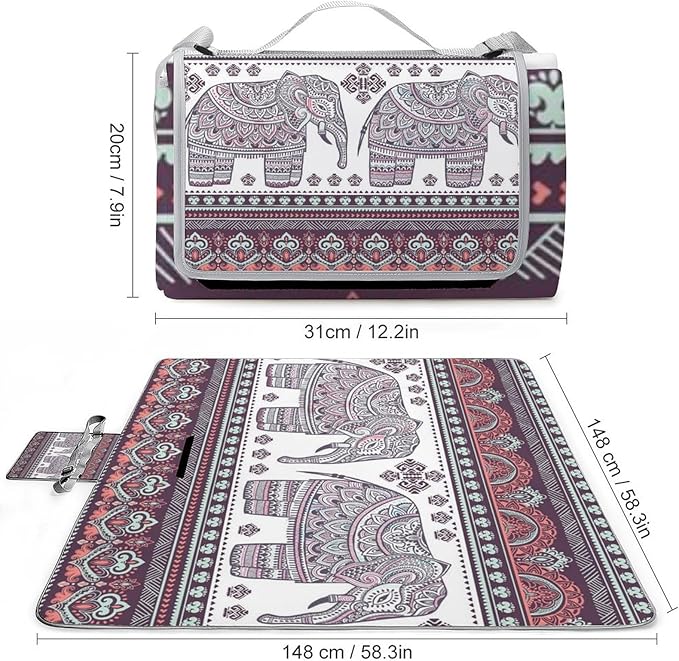 Southwestern Native American Indian Aztec Ethnic Waterproof Outdoor Picnic Blanket Sandproof Beach Mat for Camping Hiking Grass Travelling