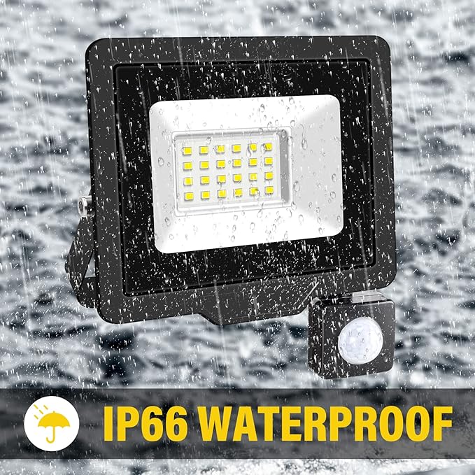 20W Motion Sensor Flood Light Outdoor 2000 LM Outdoor LED Spotlight IP66 Waterproof 6000K Daylight Security Lights for Garden Garage Yard Sports Ground （2 Pack） 110V