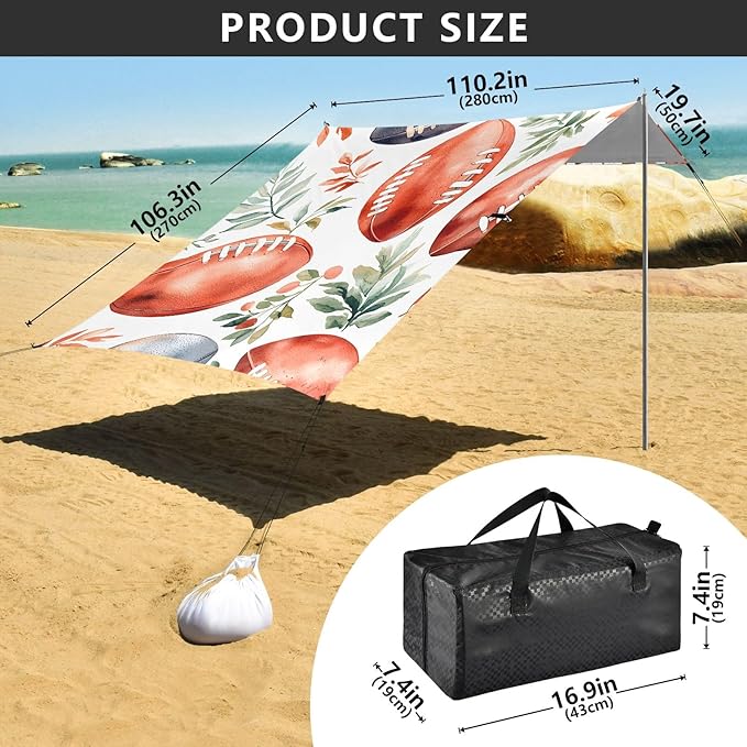 Tile Leaves Rugby Tile Pattern Camping Sun Shelter Beach Tent Portable Beach Sun Shade Outdoor Canopy for Camping Trips Fishing Picnic
