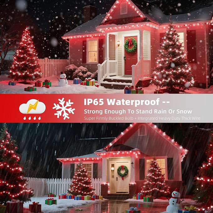 XTF2015 Christmas String Lights 105ft 300 LED Christmas Lights 8 Modes Memory Function &amp Timer- UL Certified - Outdoor Indoor Christma s Fairy Lights for Tree Garden Party Wedding(Red + White)