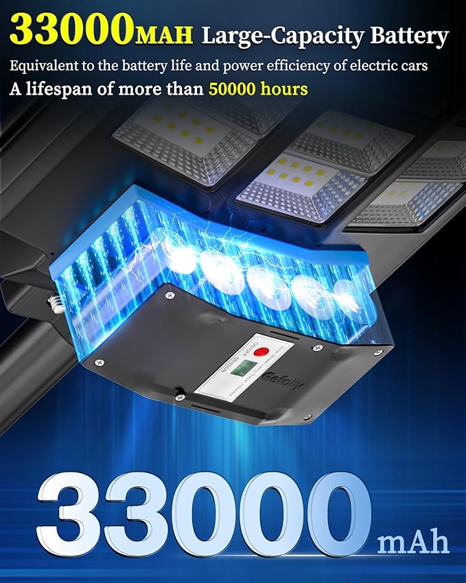 Gefolly SL-7000W Solar Street Light Outdoor Wide Angle Commercial Parking Lot Lights Dusk to Dawn 6500K Flood Security Light IP67 Lamp for Basketball Court Yard