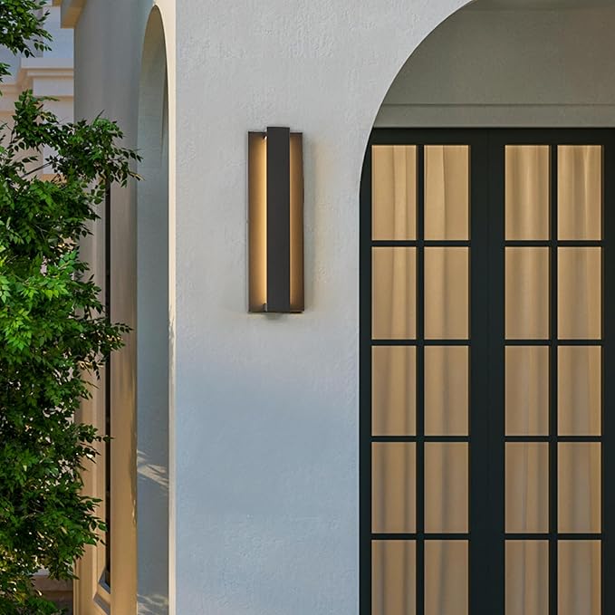 Maxxima LED Porch Lantern Outdoor Wall Light Linear Black Sconce with Vertical Bar 300 Lumens 5 CCT 2700K/3000K/3500K/4000K/5000K Modern Exterior Flush Mount Patio Lighting