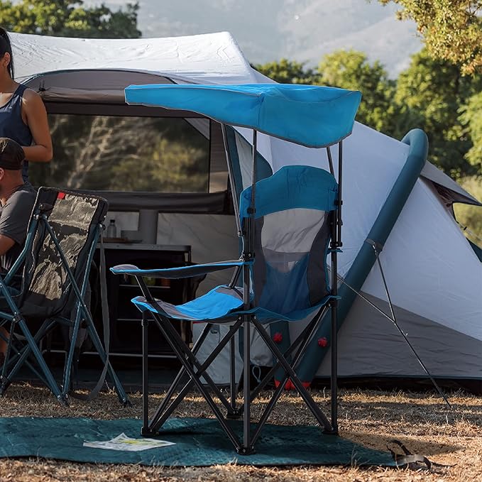 ALPHA CAMP Camp Chair with Shade Canopy Folding Camping Chair with Cup Holder and Carry Bag for Outdoor Camping Hiking Beach Heavy Duty 300 LBS Royal Blue