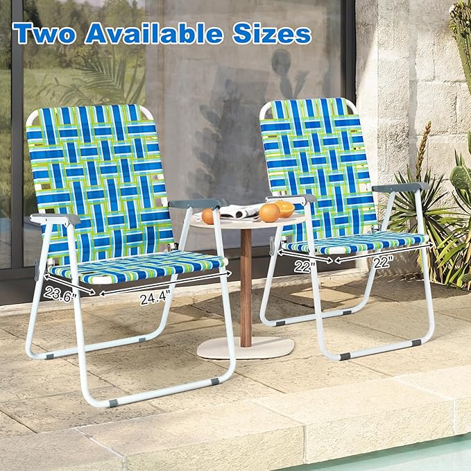 VINGLI Oversized Patio Lawn Chairs Folding 1 Piece Webbed Folding Chair Outdoor Beach Chair Portable Camping Chair for Yard Garden (Blue Oversized)