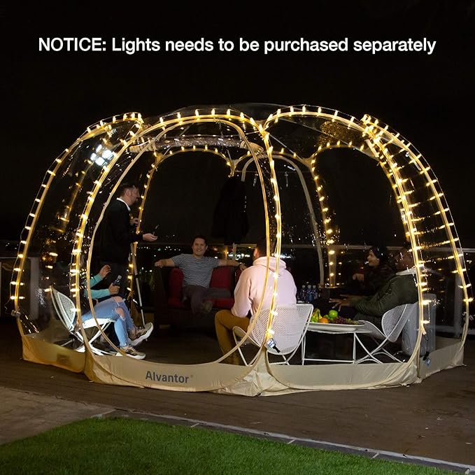 Alvantor® Pop Up Bubble Tent® - 15’ x 15’ Instant Igloo Tent® - 12-15 Person Screen House for Patios - Large Oversize Weather Proof Pod - Cold Protection Camping - Beige