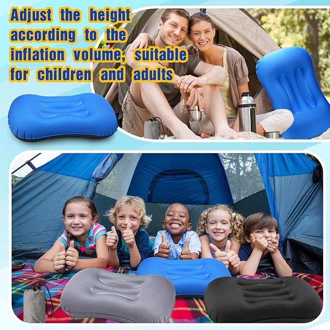 Yulejo 3 Pcs Inflatable Camping Travel Pillow Ultralight Inflating Pillows Lightweight Portable Backpacking Pillow for Neck Lumbar Support Camp Hiking Sleeping(Dark Gray Black Dark Blue)