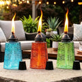 Seraphic Citronella Table Top Torches for Outdoor Patio 16oz Decorative Glass Torch Citronella Candles for Outside Deck Garden Parties Set of 3 Blue/Amber/Green
