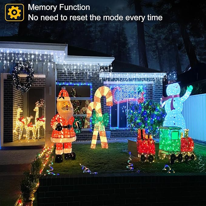 99ft 1216LED Icicle Lights for Outside White Christmas Lights for House Patio Yard Porch Backyard Holiday Garden Xmas Exterior Decoration Waterproof Twinkle Cluster Light Hanging Light All Year