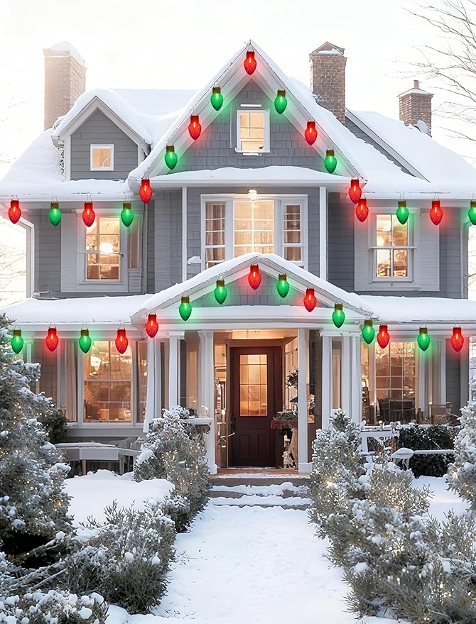 Jumbo Christmas Lights 16FT Giant Christmas Lights with 10 5'' LED Red Green Giant Strawberry Bulbs C7 Hanging Xmas Light for Patio Garden Party Outdoor Xmas Decorations