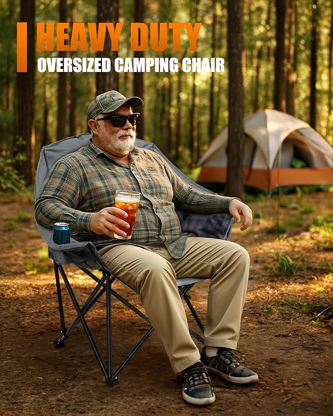 Oversized Double Camping Chair &amp XL Camping Chair 2 Pack Heavy Duty Padded Folding Camp Chairs
