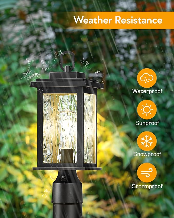 VIANIS Dusk to Dawn Outdoor Post Light Fixture with Pier Mount Base 2 Pack Waterproof Lamp Posts Outdoor Lighting Anti-Rust Aluminum Black Post Lantern Outdoor with Tempered Glass (Hardwired 120V)