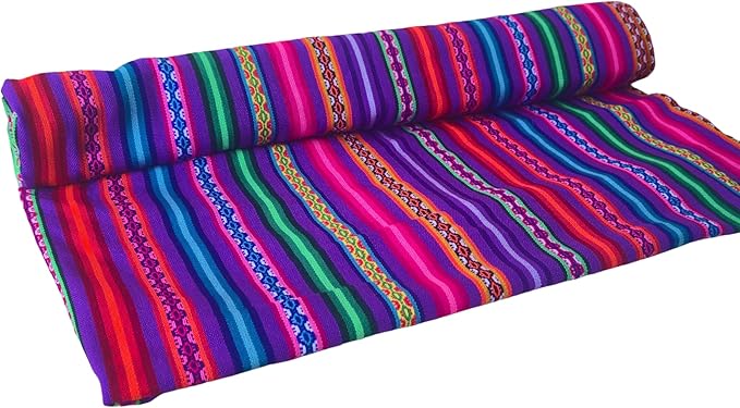 Lucio Fabrics Unique Native Peruvian Throw - Vibrant Colors Lightweight Durable - HomeYoga BeachCampingPicnicOutdoor Activities Thin Blanket 70'' x 47'' (Purple Festive Rainbow)