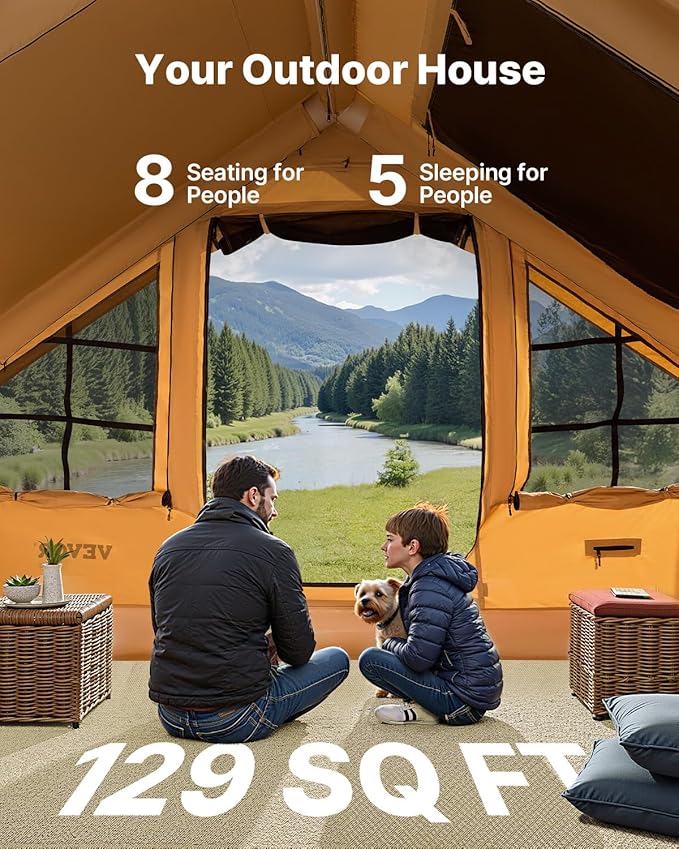 VEVOR Inflatable Tents for Camping Easy Setup Blow up Tent with Hand Pump 4 Season Glamping Tent with Stove Jack Doors &amp Mesh Windows Storage Bag Included for Easy Taking