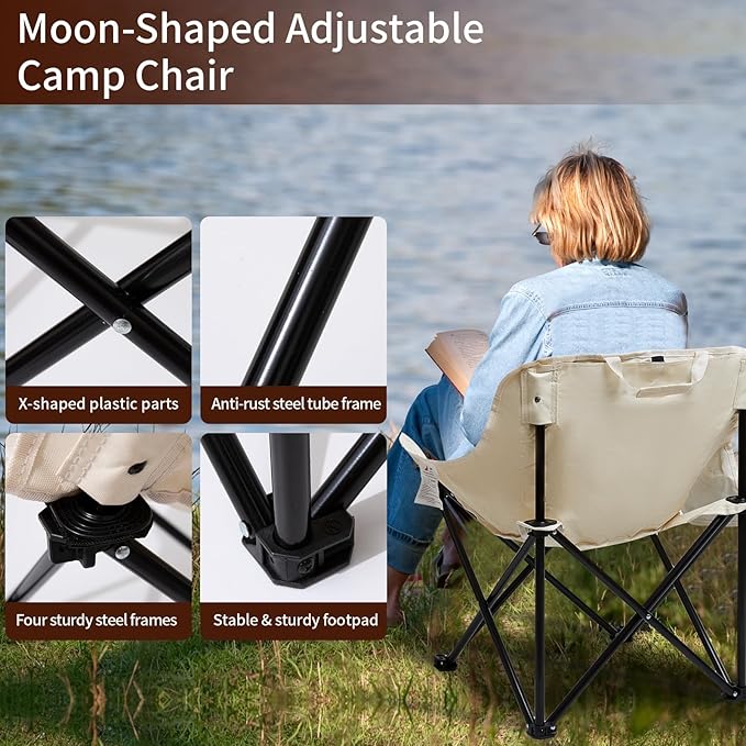 SHANQUAN 2 Pack Folding Camping Chair Compact Camp ChairOutdoor Lawn Portable Lightweight Backpacking Chair with Carrying Bag for Outdoor CampTravelBeachPicnicFishing Hiking (Beige)