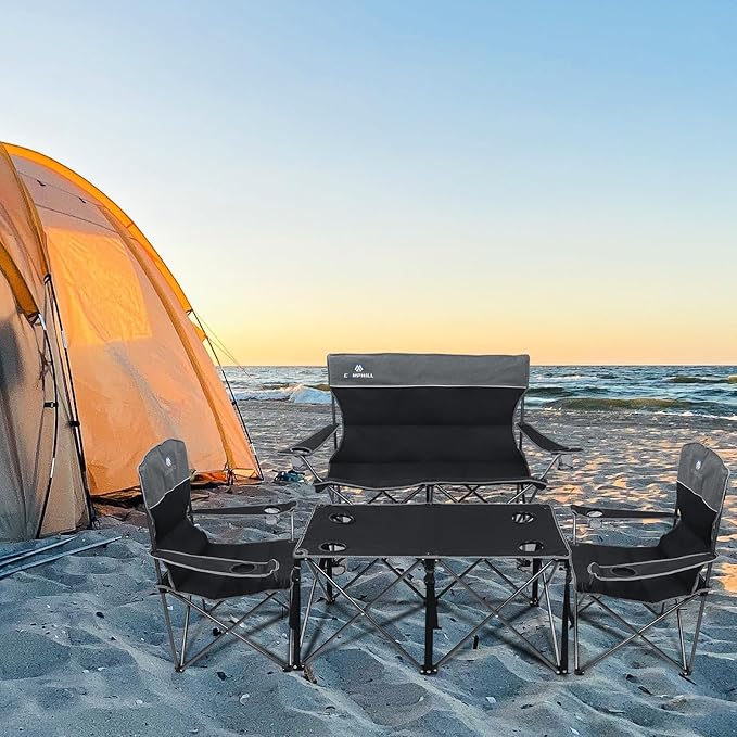 CAMPHILL Camping Chair Set of 3 Outdoor Folding Camping Chairs for Heavy People with Cup Holder &amp Carry BagCollapsible Chair Include One Sofa Chair and Two Single ChairSupport up to 500lbs
