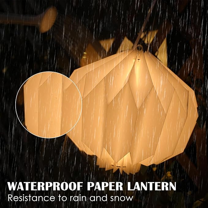 Battery Operated Outdoor Paper Lantern — 2Pack Waterproof Hanging Decorative Light with Remote Timer Foldable Pendant Paper Lantern for Patio Garden Backyard Porch Decor