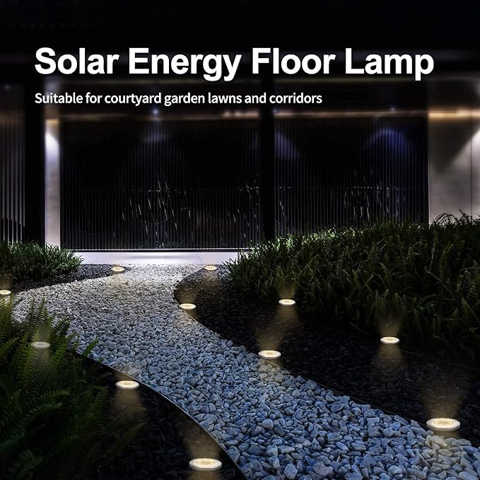 Aogist Solar Ground Lights - 12 Pack 8 LED Waterproof Outdoor Disk Lights for Pathway Yard Walkway Patio Lawn Path (Warm White)