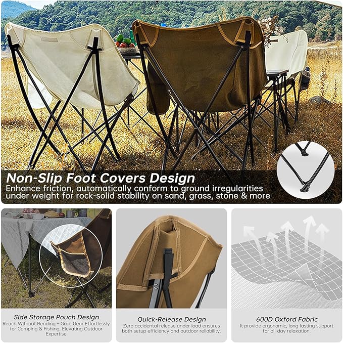 Portable Camping Chair for Adults Foldable Outdoor Chairs 300LBS Support with Side Pocket Ultralight Camp Seats for Camping Beach Sports Events Backyard