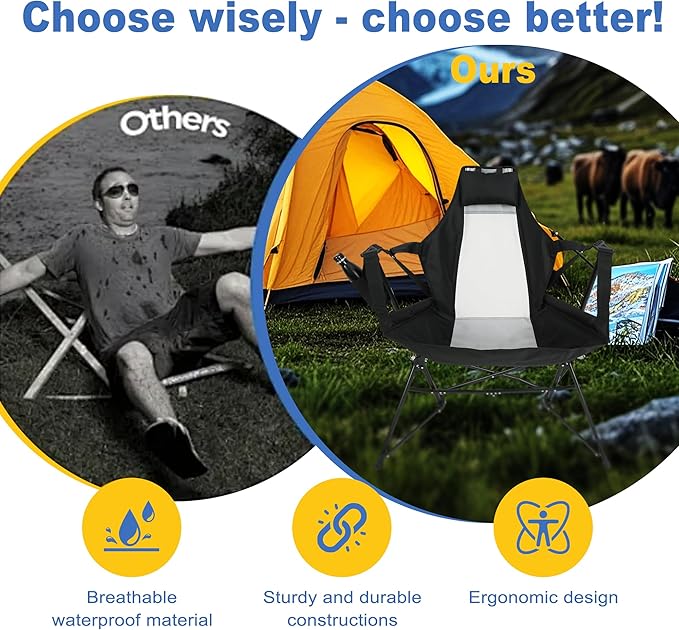 Hammock Camping Chair Portable Chairs with Pillow Cup Holder and Carry Bag Lightweight Foldable Chair for Outside Camping Hiking Travel Beach and Sports (Black)