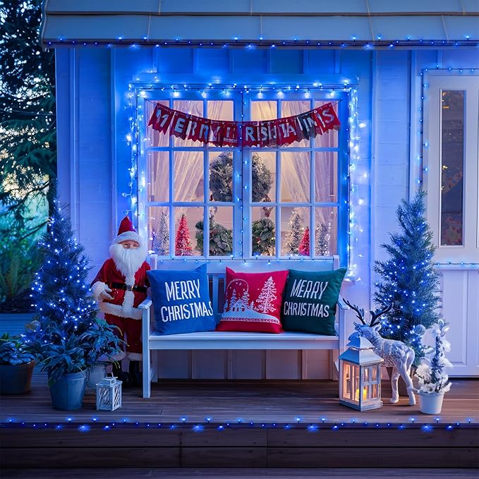 JMEXSUSS 2 Pack 100 LED Blue Christmas Lights Battery Operated Each 33 FT Blue String Lights Indoor Outdoor WaterproofChristmas Tree Lights with Remote for Garden Porch Yard Decor