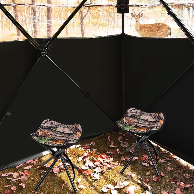 Tangkula 2 Pack Camouflage Hunting Stool Heavy-Duty 4 Legged Folding Stool with Carrying Strap Lightweight Portable for Hunting Fishing Hiking Backpacking