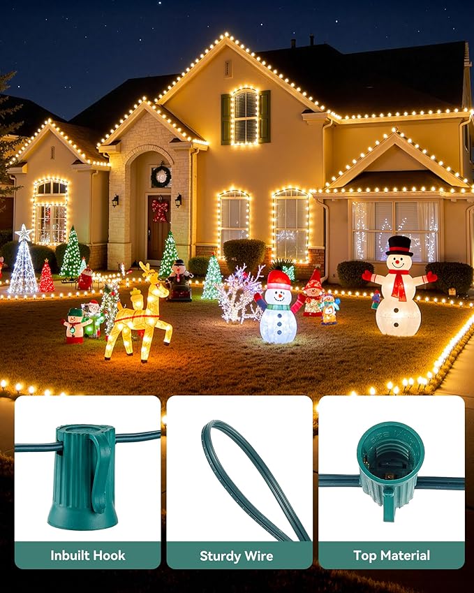 Brightown Commercial 250 FT C9 Christmas Light Sockets Set Spool C9 Christmas Stringer Bulk Reel C9 E17 Candelabra Base SPT-1 8-Awg Green Wire