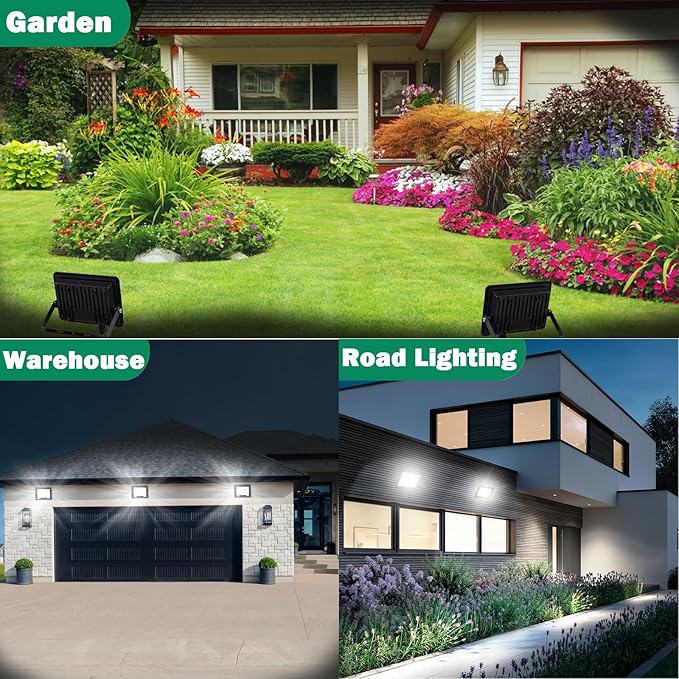 50W 2 Pack LED Flood Light Outdoor IP66 Waterproof 5000K Daylight White 6000LM Super Brighter Work Light with 6ft Cord and Plug Exterior Floodlight Security Lights for Yard Garage Garden