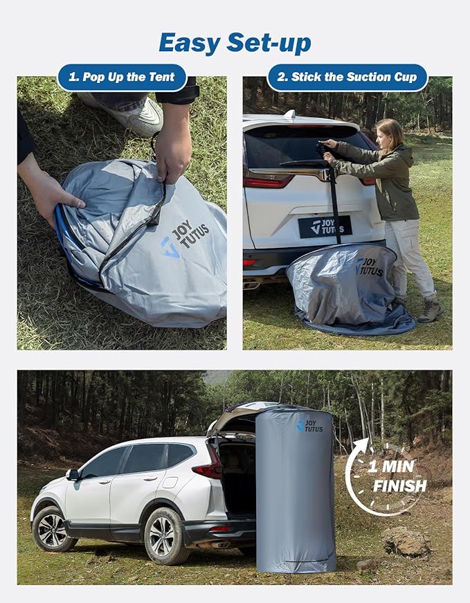 JOYTUTUS Pop-Up Shower Tent for Car Easy Set-up SUV Tailgate Changing Tent with Suction Cups and Buckles for Beach Outdoor Camping Toilet Portable Privacy Dressing Room with Moisture Barrier &amp