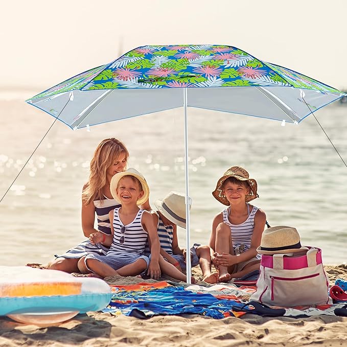 2-in-1 Beach Tent for 2-4 People UPF 50+ with Beach Umbrella with Roll-Up Windows Dual Side Flaps Groundsheet &amp Carry Bag Beach Shade for Camping Picnic &amp Sports Events