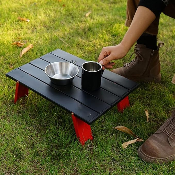 Mini Folding Table Outdoor BBQ Camping Travel Table Aluminum Alloy Durable Portable Desk for Hiking Picnic Outdoor Activities (Black)