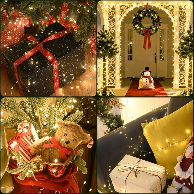 Fairy Lights Plug in 32.8Ft 500LED Warm Christmas Firecracker Firefly Lights with Timer Waterproof Green Wire Remote Twinkle Cluster String Light for Bedroom Wreath Party Window Tree Decor