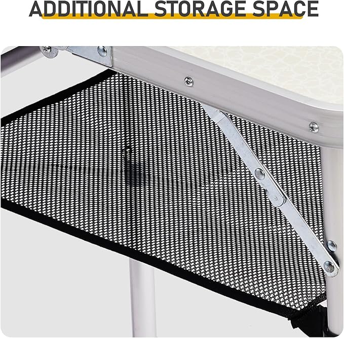 Portable Aluminum Folding Camping Table3-Height Adjustable Lightweight Outdoor Table with Mesh Storage Carry Handle for Picnic BBQ Beach Hiking (White 2ft)