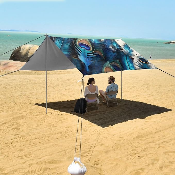 Peacock FeatherCamping Sun Shelters 9.2 x 10.5 FT Beach Canopy Tent Sun Shade with Carrying Bag for Camping Trips Fishing Backyard Fun or Picnics 21340480