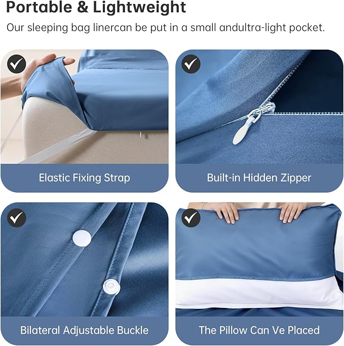 Sleeping Bag Liner for Adults Lightweight Travel Sleep Sack with Carry Bag Compact Portable Sleeping Sheet for Camping Hiking Hostels Hotels and Backpacking
