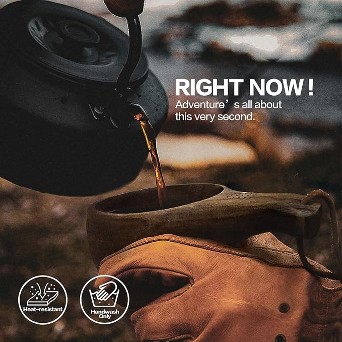 Nordic Kuksa 6oz (177ml) w/spoon &amp fork Handcrafted dark Wooden Camping Cup Set - Bushcraft Gear. Crafted from dark natural hardwood for a rustic look.