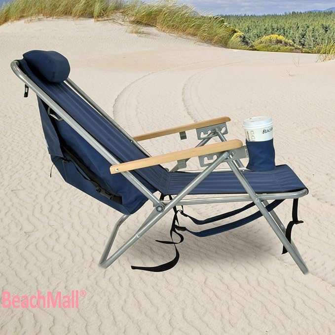 Rio Beach Original 4-Position Steel Backpack Chair with Pillow Hands-Free Beach Chair Backpack for Adults Navy