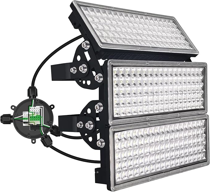 Kekeou LED Flood Light 300W 42000LM Stadium Lights Outdoor LED Super Bright 6500K Daylight White Field Lights IP67 Waterproof Arena Light with Junction Box for Garden Court Parking lot - Black
